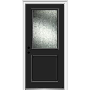36 in. x 80 in. Right-Hand Inswing Rain Glass Black Fiberglass Prehung Front Door on 6-9/16 in. Frame