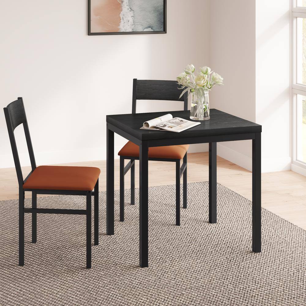 Espresso and Brown Faux Leather 3-Piece Dining Set