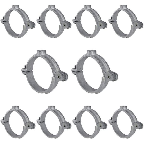 The Plumber's Choice 1 in. Hinged Split Ring Pipe Hanger, Galvanized Iron Clamp with 3/8 in. Rod Fitting, for Suspending Tubing (10-Pack)