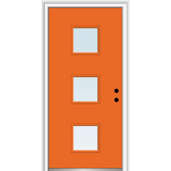 MMI Door 36 in. x 80 in. Aveline Left-Hand Inswing 3-Lite Clear Painted Fiberglass Smooth Prehung Front Door, 4-9/16 in. Frame