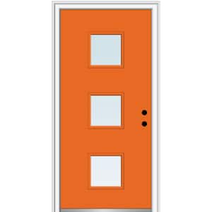 36 in. x 80 in. Aveline Low-E Glass Left-Hand Inswing 3-Lite Clear Painted Steel Prehung Front Door