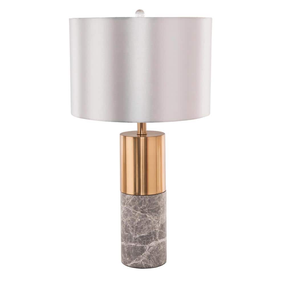 Wyatt 1-Light Gray 26 in. Height Gold Table Lamp with a Marble Base and a S
