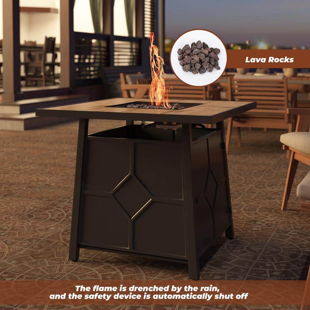 28-Inch Black and Brown Stone Gas Fire Pit Table