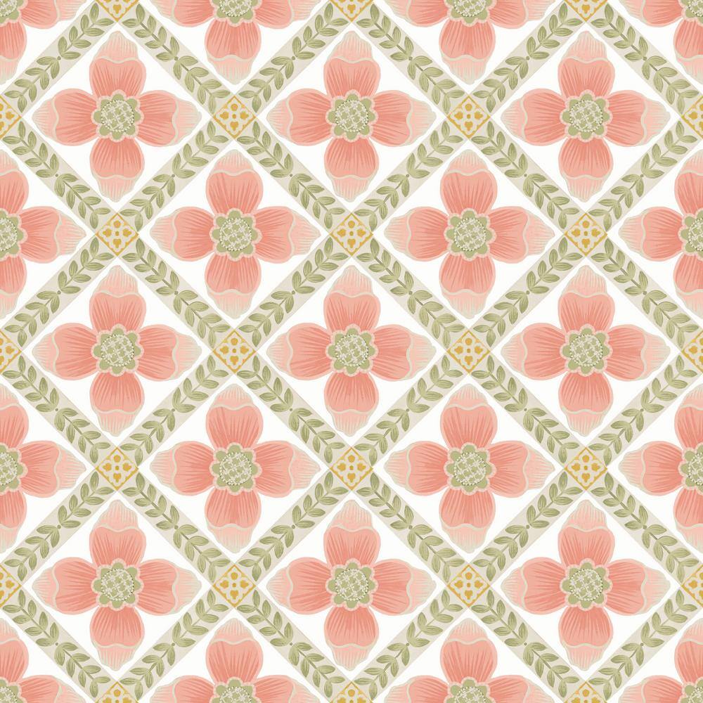 Coral Quilted Floral Peel and Stick Wallpaper Roll