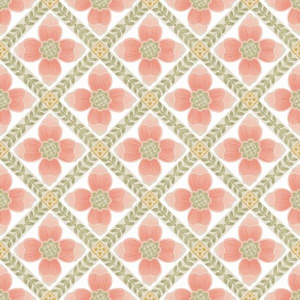York Wallcoverings Mimi Coral Quilted Floral Peel and Stick Wallpaper