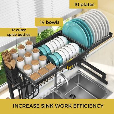 39.4 in. Black Stainless Steel Standing Wide Over Sink Dish Drying Rack