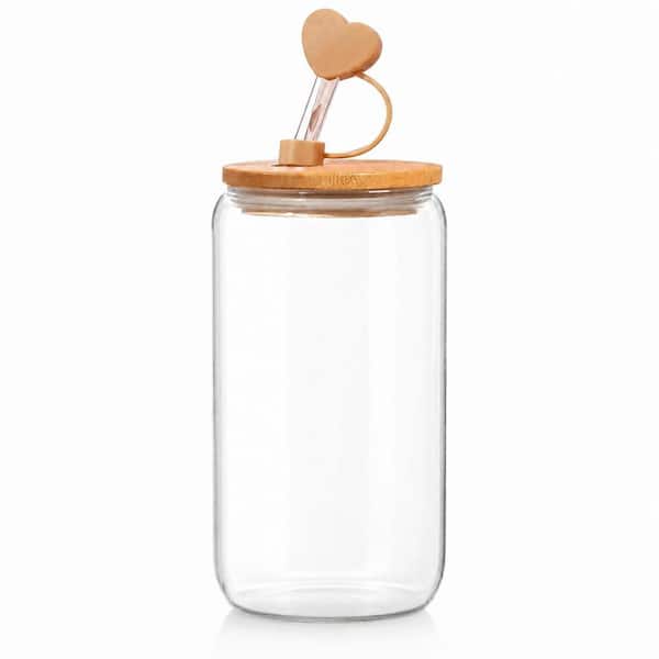 Personalized 16 oz Glass Cup with Lid, Straw, Sleeve and Monogram Initial for Women