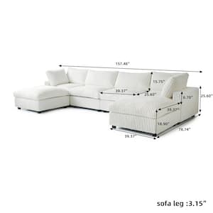 157.48 in. W Square Arm Soft Faux Rabbit Fur Velvet Modular Sectional Sofa with 2-Ottomans in Beige