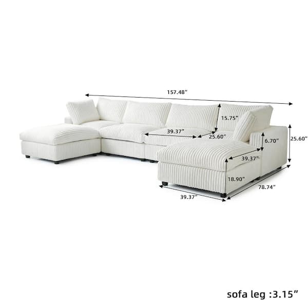 157 in. Square Arm Soft Faux Rabbit Fur Velvet 6-Piece Modular Sectional Sofa with Ottoman,Washable Covers in Beige