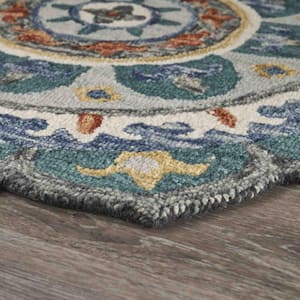 Green/Multi 6 ft. Round Wool Area Rug
