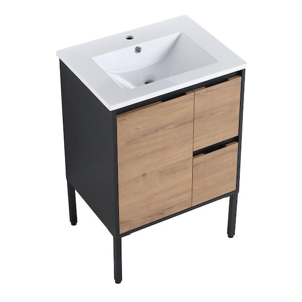 ANTFURN 18.10 in. W x 24.00 in. D x 35.00 in. H Freestanding Bath Vanity in Imitative Oak with White Ceramic Top