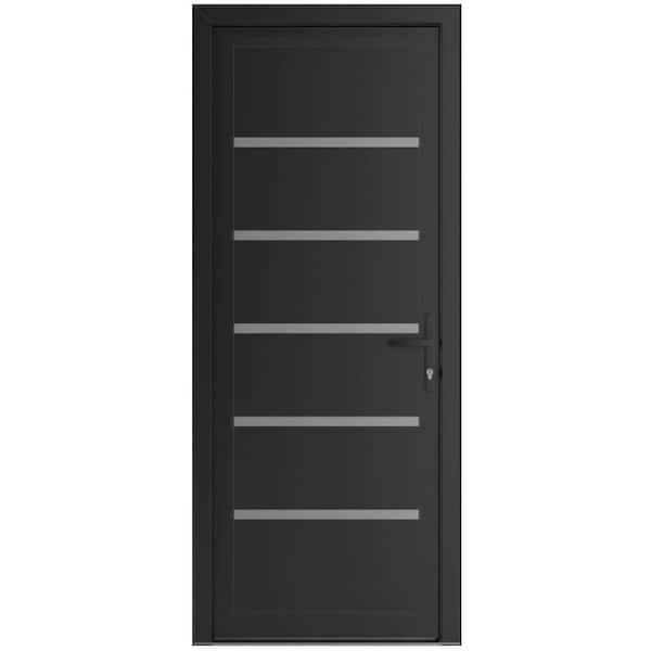 30 in. x 80 in. Left-hand/Inswing  Matte Black Steel Prehung Front Door with Hardware