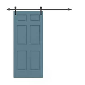 30 in. x 80 in. Dignity Blue Stained Composite MDF 6-Panel Interior Sliding Barn Door with Hardware Kit