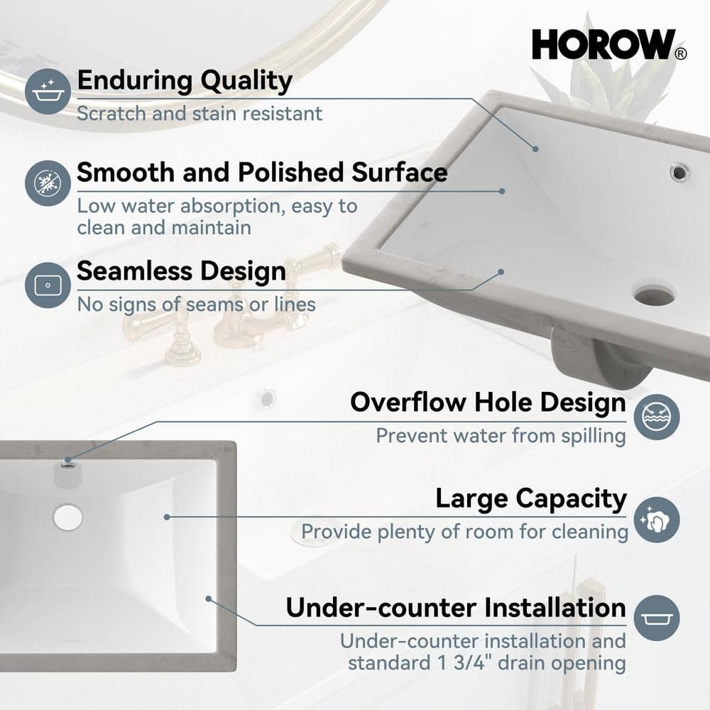 24 Inch White Ceramic Undermount Bathroom Sink with Overflow