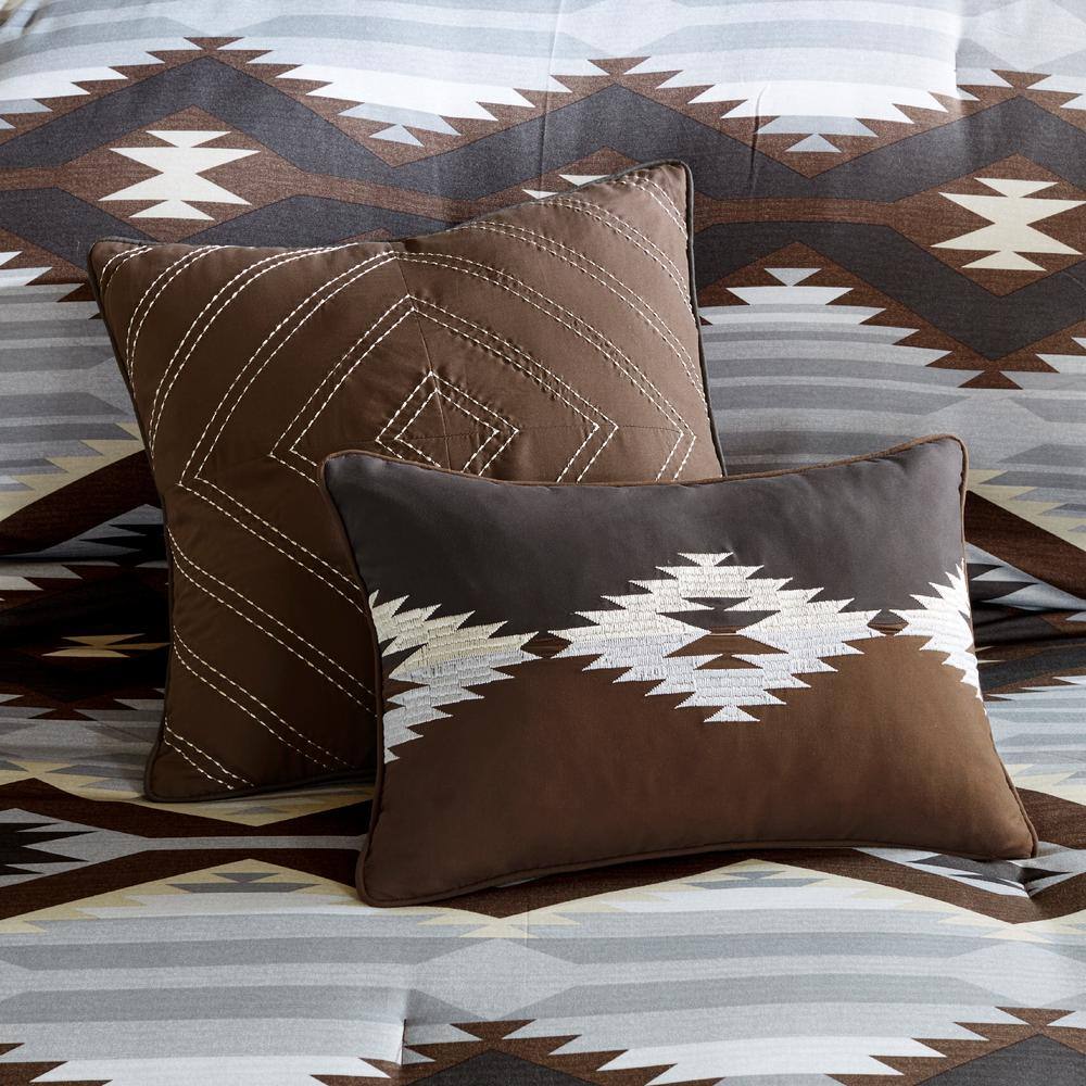 Full Brown Microfiber Reversible Southwestern Comforter Set