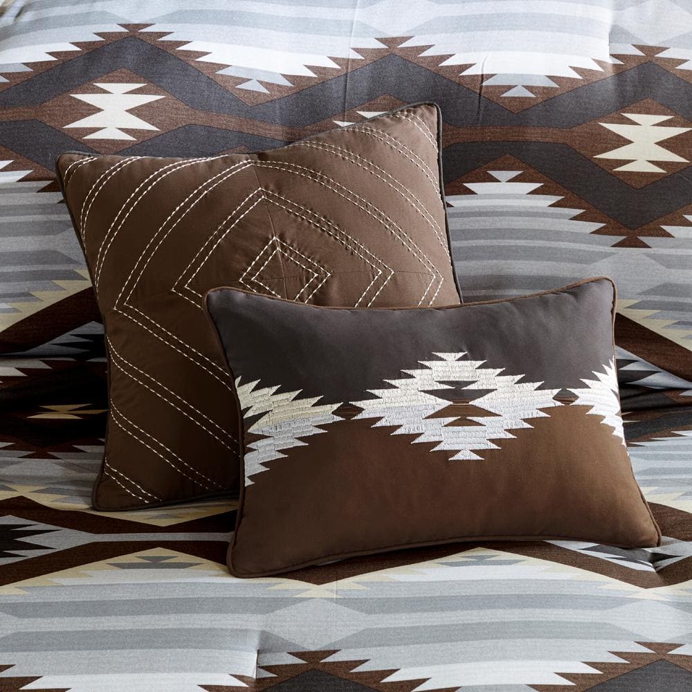 King Brown and Gray Southwestern Microfiber 8-Piece Comforter Set