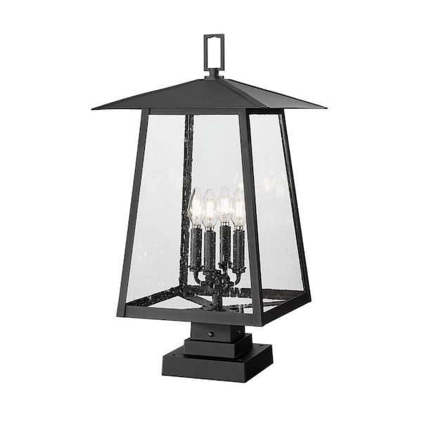 Unbranded Rainer 25.25 in. 4-Light Black Aluminum Hardwired Outdoor Marine Grade Pier Mount-Light with no bulbs included