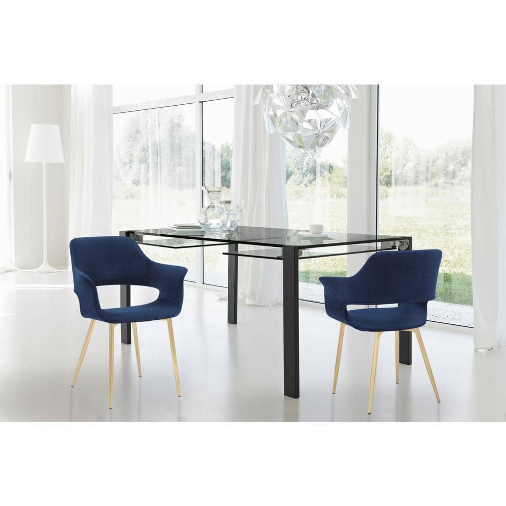 Elegant Blue Velvet Upholstered Arm Chair with Gold Metal Legs
