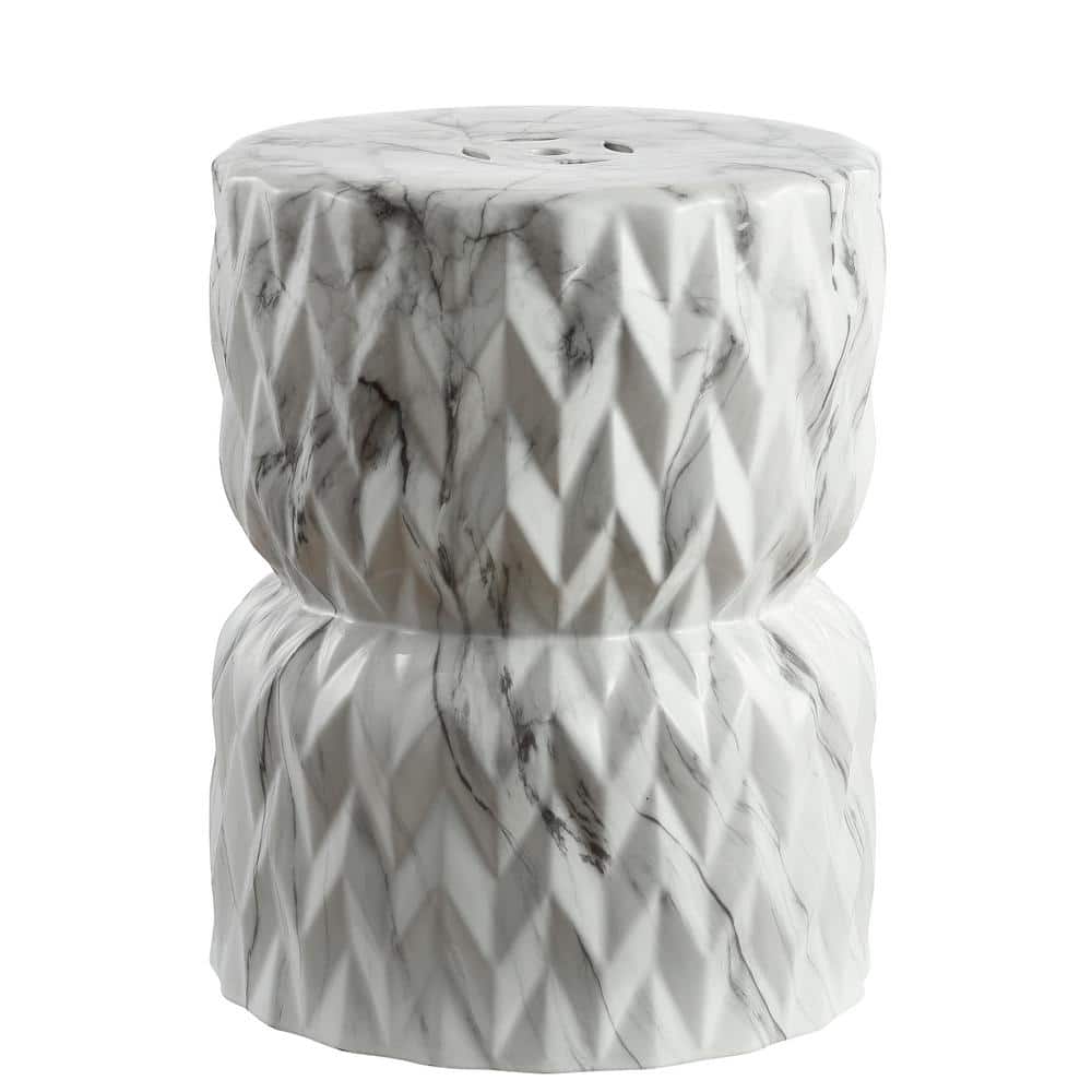 Chevron Drum 17.5 in. White Marble Finish Ceramic Garden Stool price history on PriceWatchPro