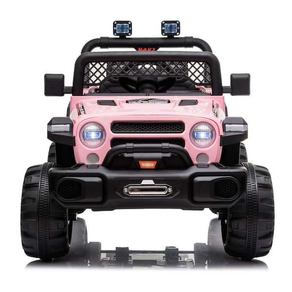 Karl home 12-Volt Kids Ride On Truck Car with Remote LED Lights Music in Pink