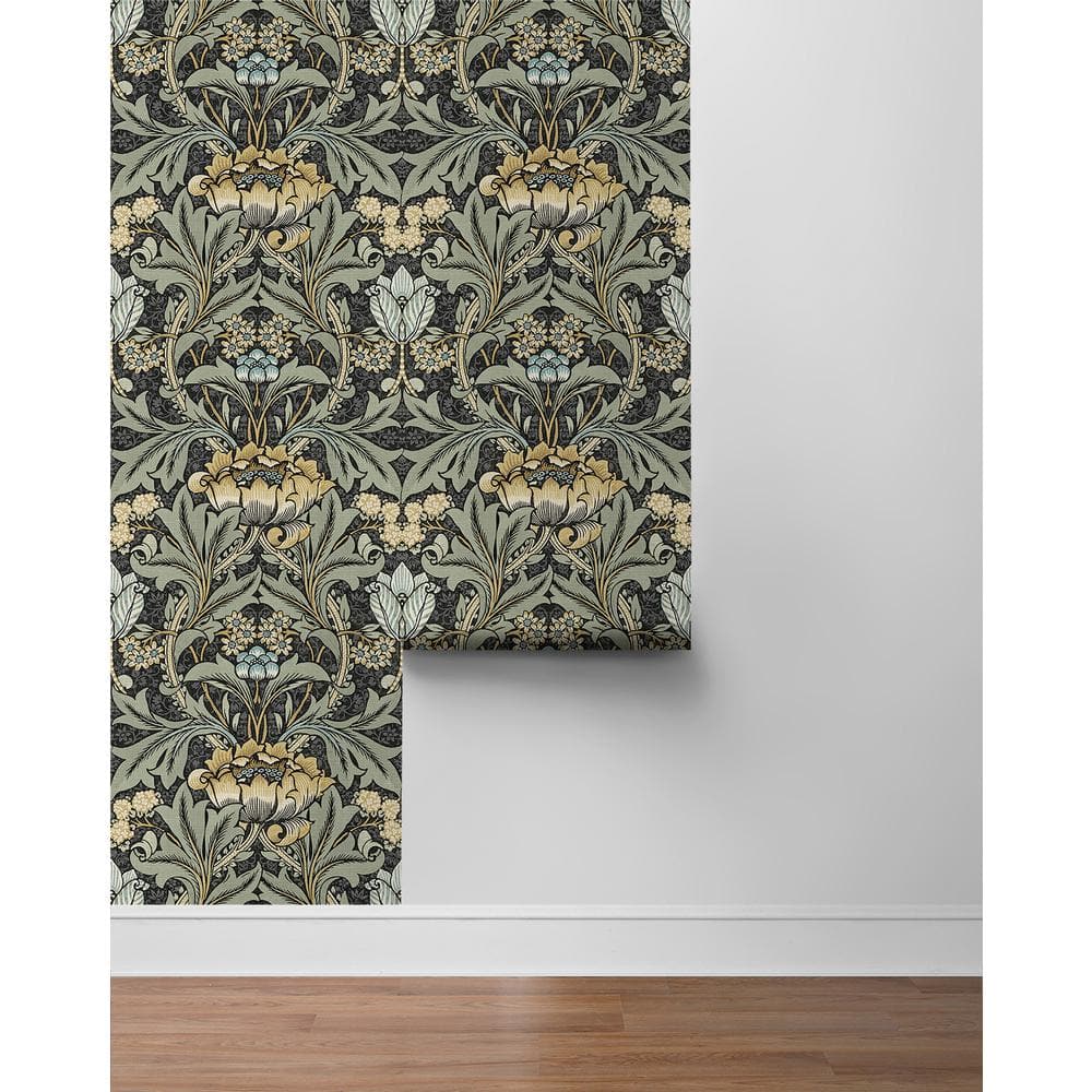 Charcoal and Goldenrod Acanthus Floral Peel and Stick Wallpaper