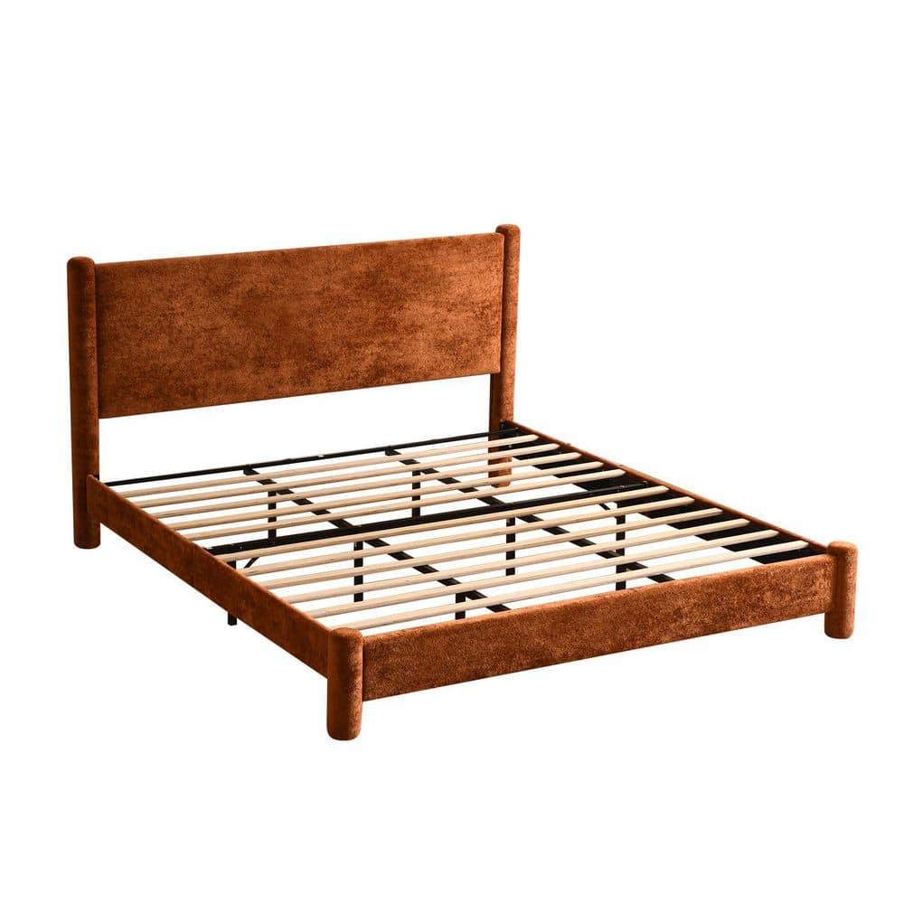 Orange Metal Frame Twin Upholstered Platform Bed with Wingback Headboard, Soft Polyester Fabric and Wood Slat Support