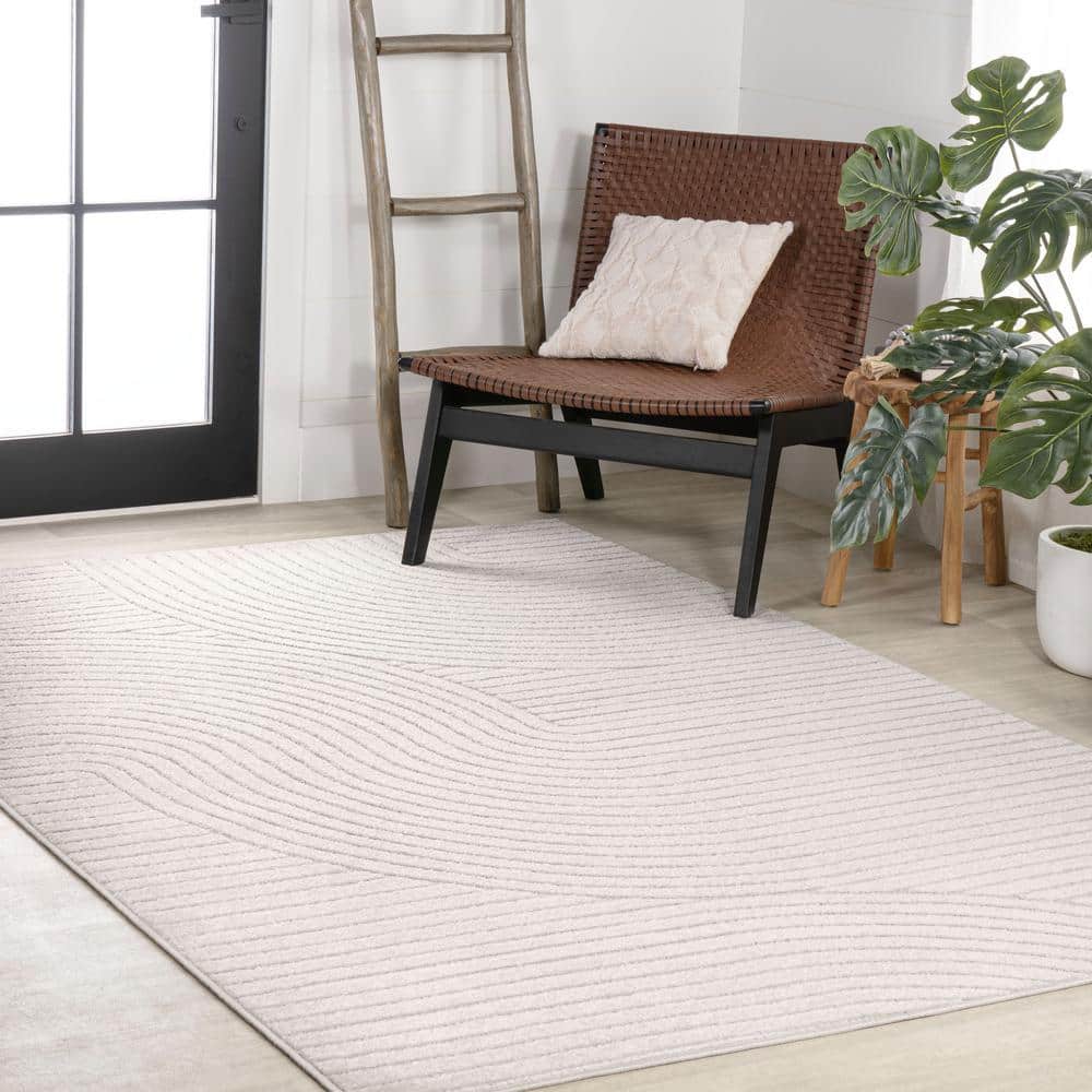 Ivory Geometric 8' x 10' Synthetic Washable Area Rug