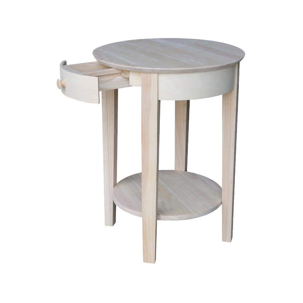 Round Solid Wood Accent Table with Storage Drawer