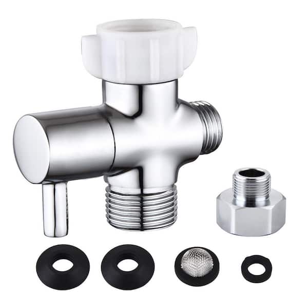 Bidet T-Valve Adapter Shut Off Valve Chrome Brass Bidet Attachment with Leak-Free Washer for Toilet Water Flow