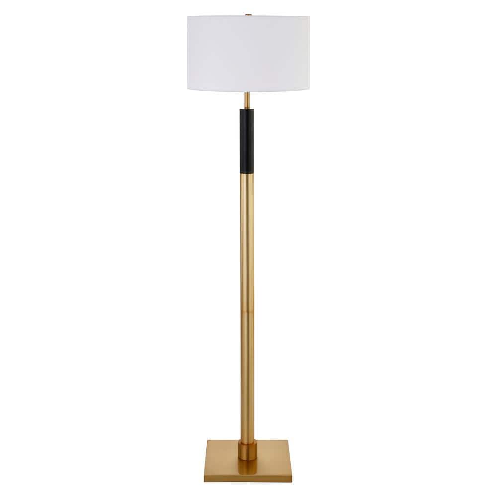 Brass and Black Adjustable Floor Lamp with Drum Shade