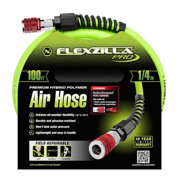 3-Piece Pro Air Hose Kit, 1/4 in. x 100 ft., with Color Connex Coupler and Plug, Type D, Red