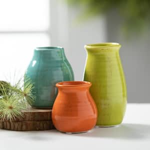 5.5 in., 4.5 in. and 3 in. Green, Blue and Orange Petite Ceramic Vase (Set of 3)