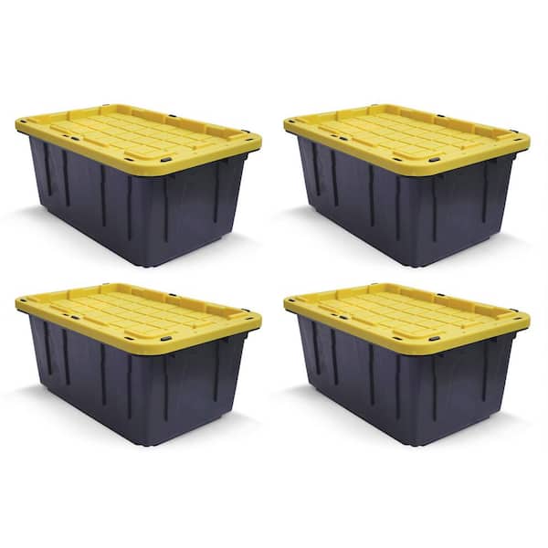 Centrex Plastics Tough Box 17 Gal. Storage Bin with Snap Fit Lid in Black and Yellow (4-Pack)