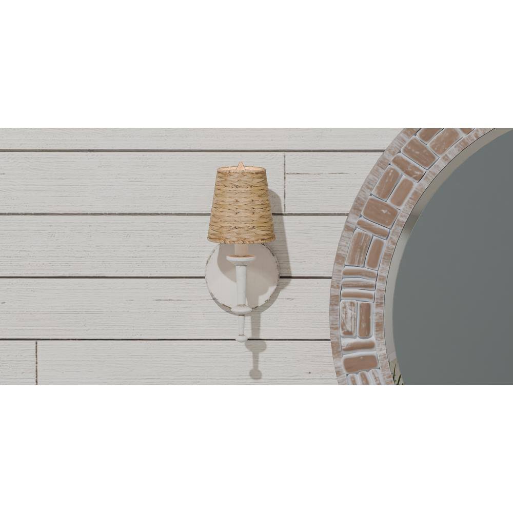 Antique White Seagrass Shade Coastal Wall Sconce