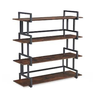 39.2 in. Tall Wood 4-Shelf Freestanding Corner Etagere Bookcase with Metal Frame for Living Room, Brown