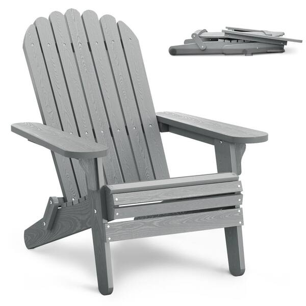 DEXTRUS Marshall University Hunter Gray Folding Adirondack Chair for Patio Pool Deck Lawn and Garden