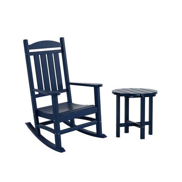 Kenly Navy Blue 2-Piece Plastic Outdoor Rocking Chair Set