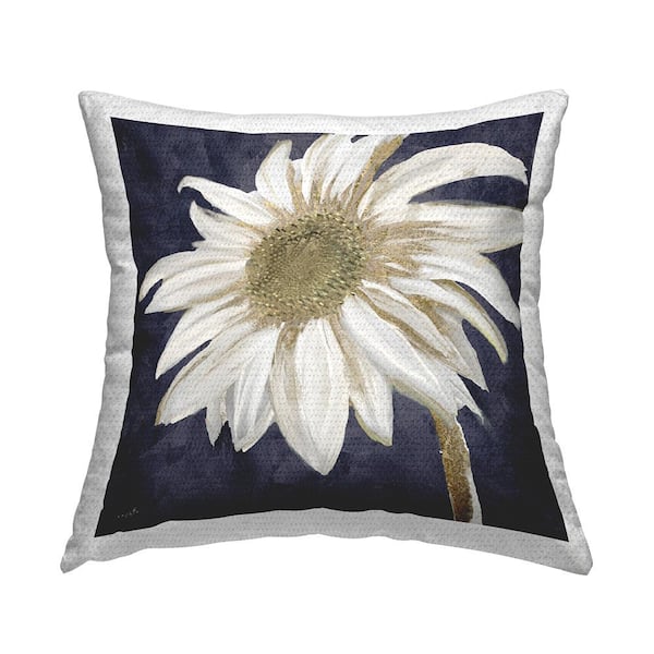 Stupell Industries Blooming White Daisy Flower Abstract Glam Detail Grey Square Outdoor Throw Pillow