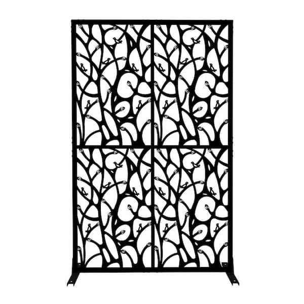 Unbranded 3.8 ft. x 6 ft. Privacy Fence Screen Black Bird Metal Outdoor Indoor Divider with Freestanding Decorative Privacy Screen