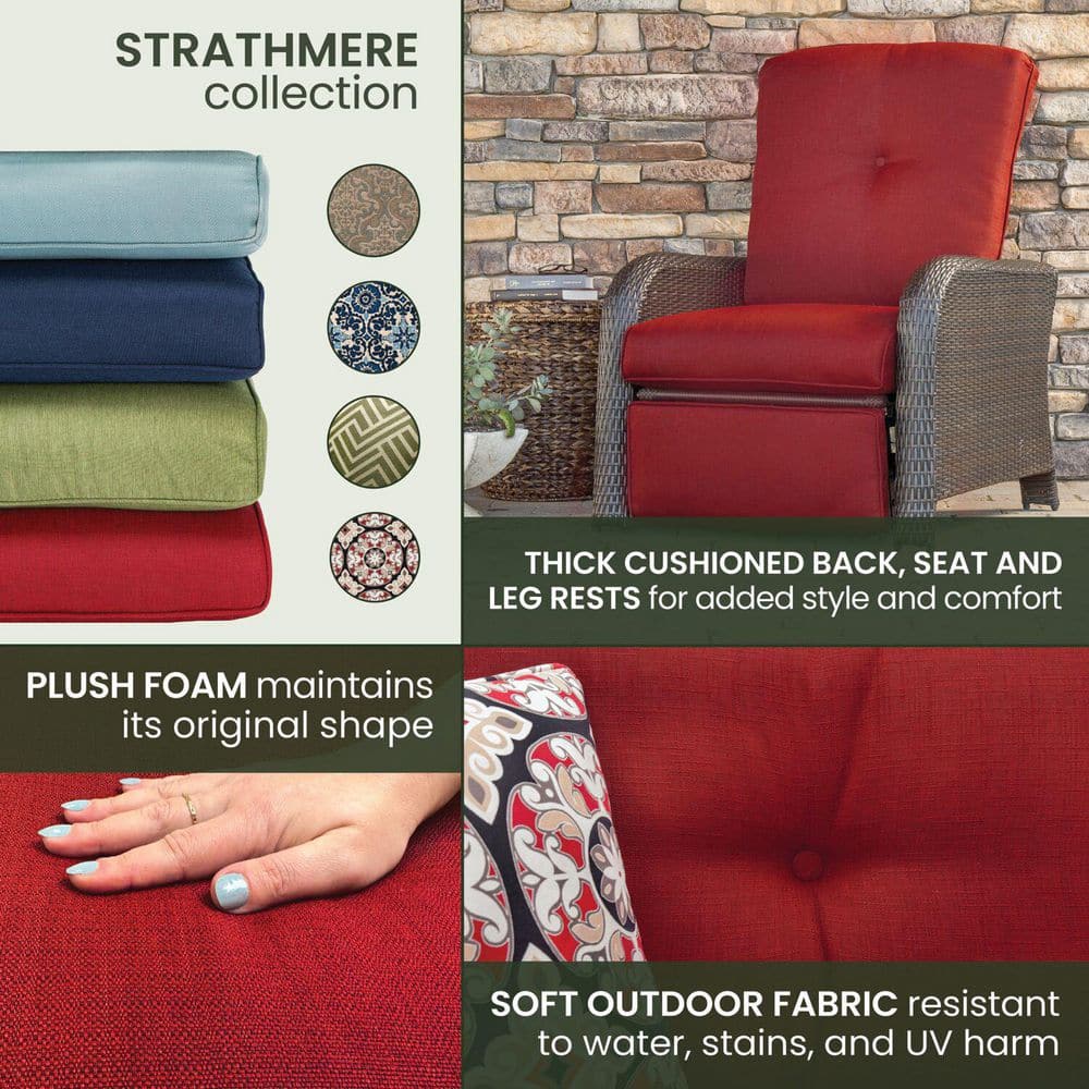 Strathmere Crimson Red Wicker and Steel Outdoor Recliner