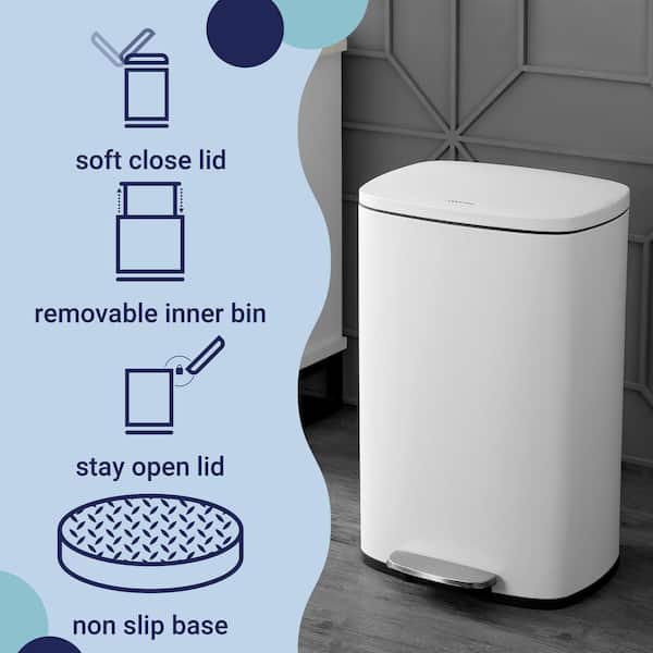 happimess Connor 13 Gal. White Rectangular Trash Can with Soft