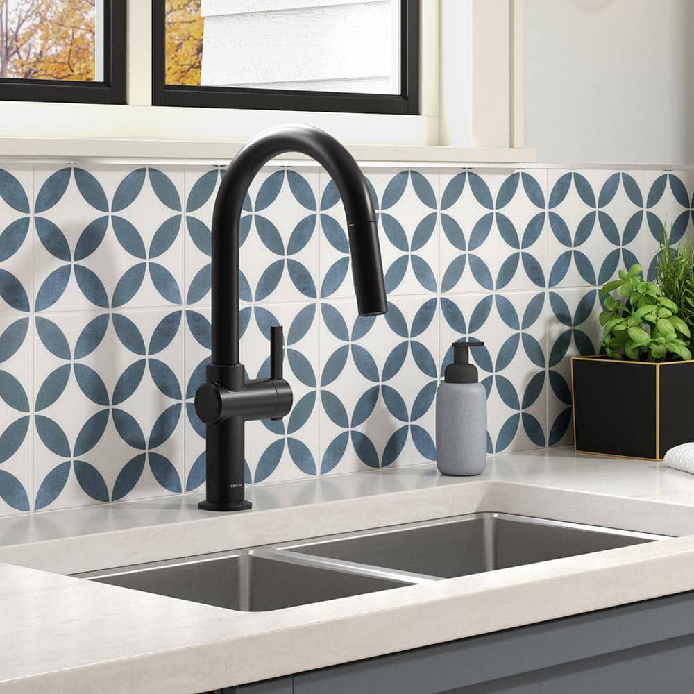 Matte Black Single Handle Pull-Down Kitchen Faucet with Soap Dispenser