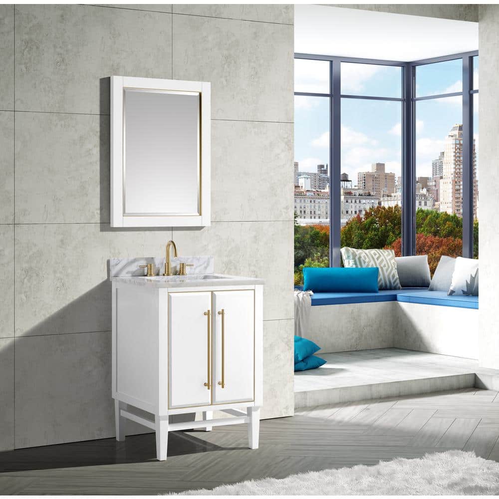 Modern Elegance 24" White Solid Wood Bathroom Vanity with Marble Top