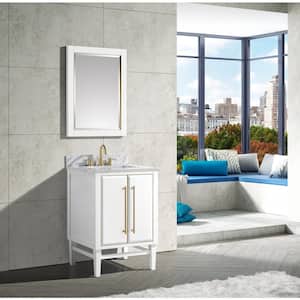 Mason 25 in. W x 22 in. D Bath Vanity in White with Gold Trim with Marble Vanity Top in Carrara White with White Basin