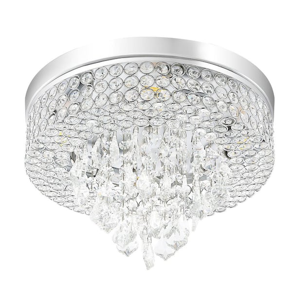 MLiAN 15.2 in. 4-Light Chrome Crystal Flush Mount Ceiling Light