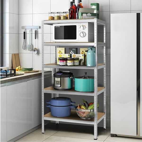 2-Piece 72 in. Silver Heavy Duty Steel 5 Level Garage Shelf Storage Adjustable Shelves