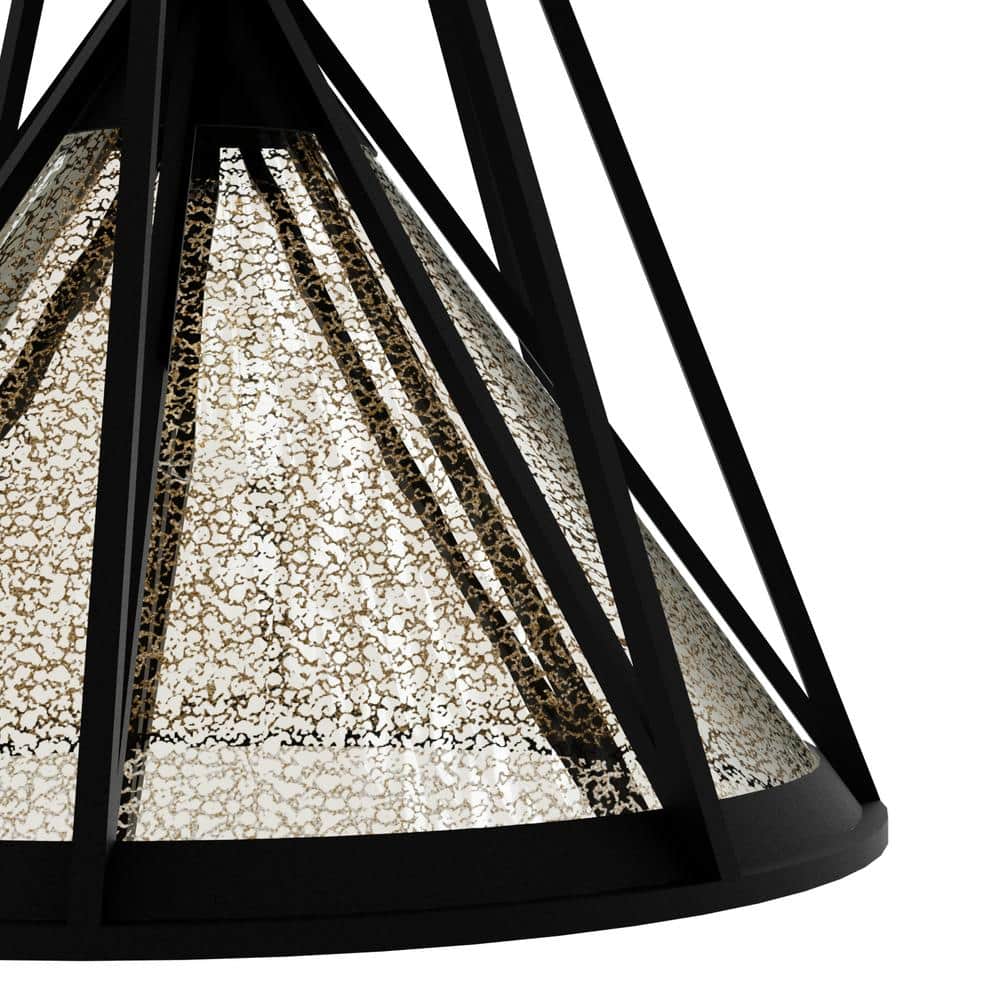Medium Black Iron Geometric Pendant Light with Mercury Glass
