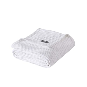 EB Solid Waffle White 100% Cotton Twin Blanket