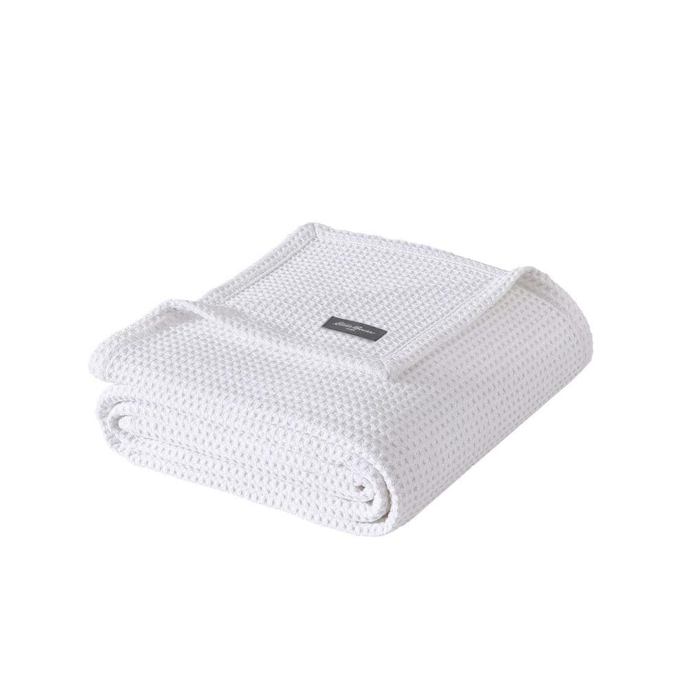 Full White Cotton Waffle Weave Blanket Set