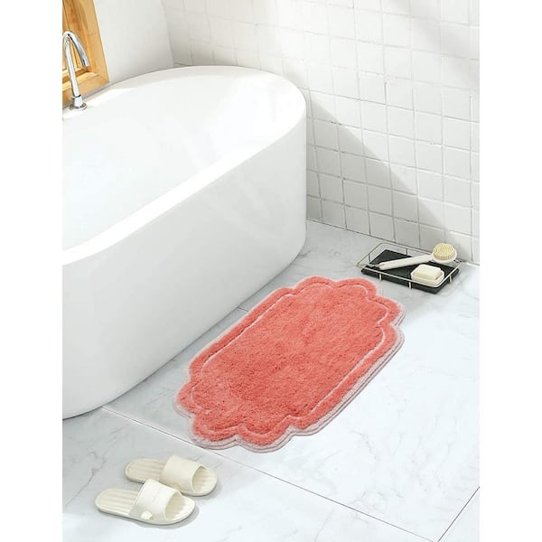 HOME WEAVERS INC Allure Collection 100% Cotton Tufted Non-Slip Bath Rug, 17 in. x24 in. Bath Rug, Coral